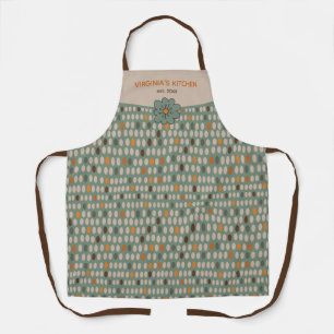 Green Retro Ovals Pattern Personalised Apron