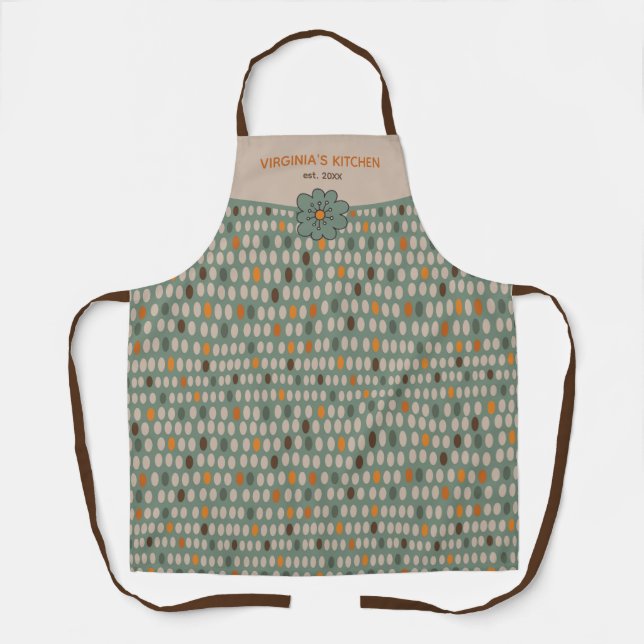 Green Retro Ovals Pattern Personalised Apron (Front)