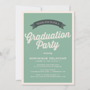 GREEN RETRO SCRIPT   GRADUATION PARTY INVITATION