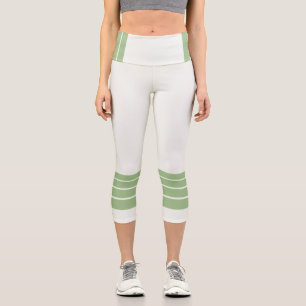 Green Retro Stripes and Text on Minimalist Capri Leggings