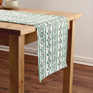 Green retro stripes holly berry Christmas Short Table Runner