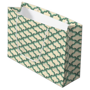 Green retro style waves pattern large gift bag