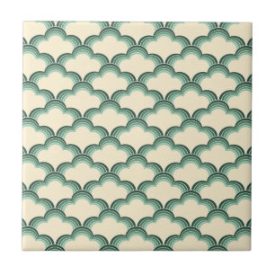 Green retro style waves pattern tile