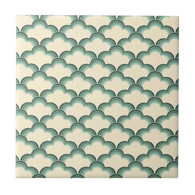 Green retro style waves pattern tile (Front)