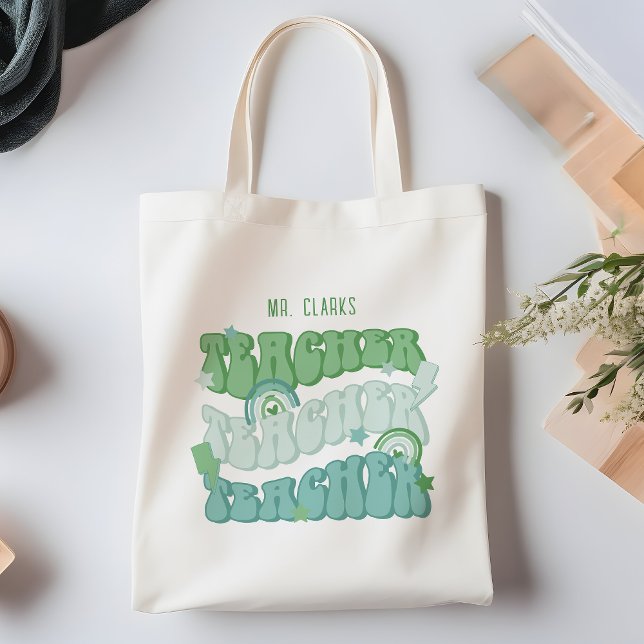 Green Retro Teacher Appreciation Personalised Tote Bag (Creator Uploaded)