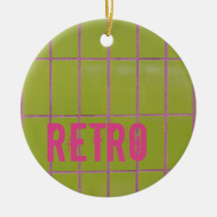 Green Retro Tile 80s 70s 60s vintage background Ceramic Tree Decoration