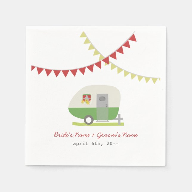 Green Retro Trailer Wedding Napkins (Front)