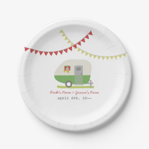 Green Retro Trailer Wedding Paper Plate