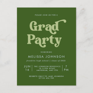 Green Retro Type Grad Party Invitation Postcard