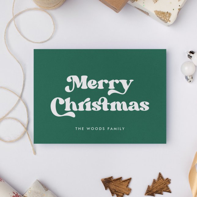 Green Retro Vintage Font Merry Christmas Holiday Card (Creator Uploaded)