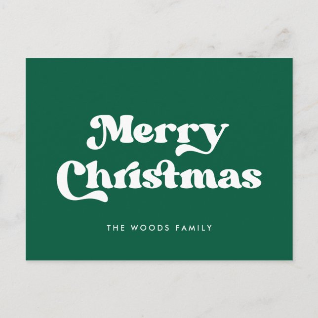 Green Retro Vintage Font Merry Christmas Holiday Postcard (Front)