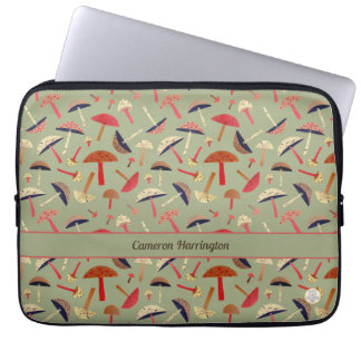 Green Retro Vintage-Inspired Personalised Mushroom Laptop Sleeve