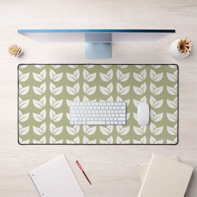 Green Retro Vintage Y2K Leaf Pattern Desk Mat (Office 1)