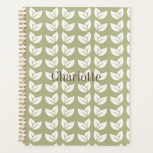 Green Retro Vintage Y2K Leaf Pattern Planner