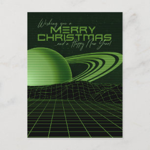 Green Retrowave Christmas Postcard