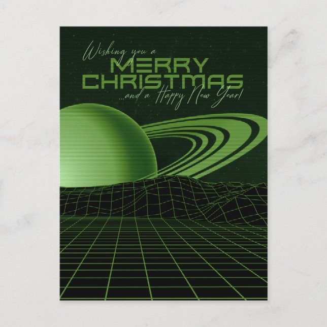 Green Retrowave Christmas Postcard (Front)