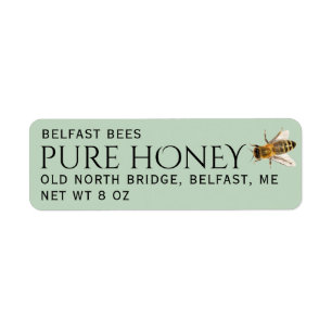 Green Return Address Honey Label with Bee