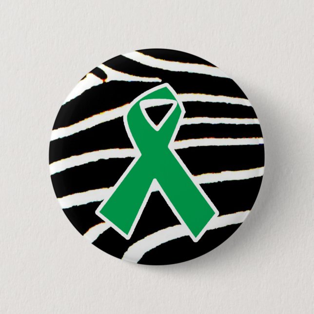 Green Ribbon 6 Cm Round Badge (Front)