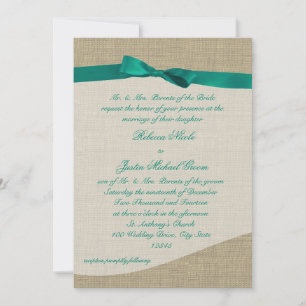 Green Ribbon and Burlap Wedding Invitation
