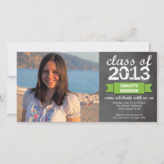 Green ribbon banner chalkboard photo graduation announcement