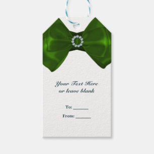 Green Ribbon Bow & Diamonds Bridal Shower Elegant Gift Tags