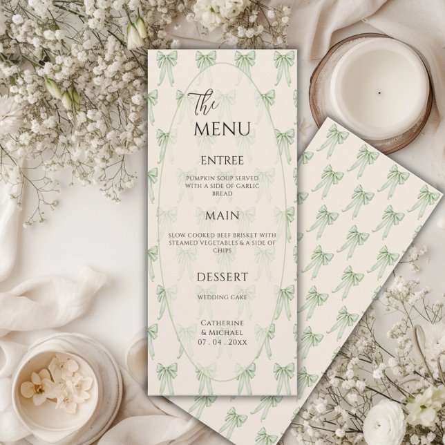 Green Ribbon Bow Frame Elegant Wedding Menu (Creator Uploaded)