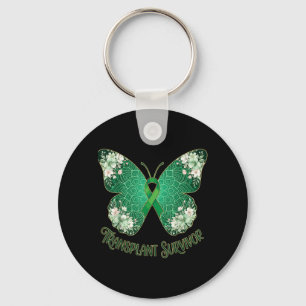 Green Ribbon Butterfly Mandala Transplant Survivor Key Ring