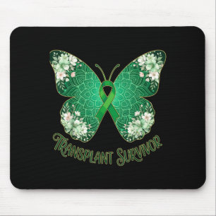 Green ribbon butterfly mandala transplant survivor mouse mat