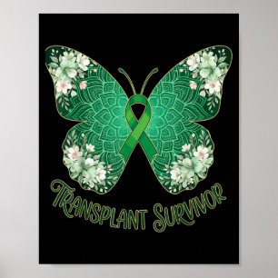 Green Ribbon Butterfly Mandala Transplant Survivor Poster
