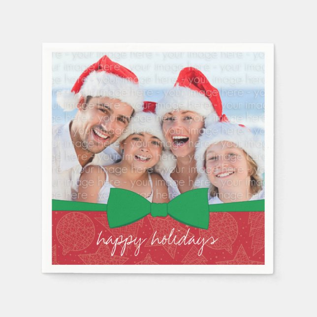 Green Ribbon Christmas Holiday Photo Paper Napkins (Front)