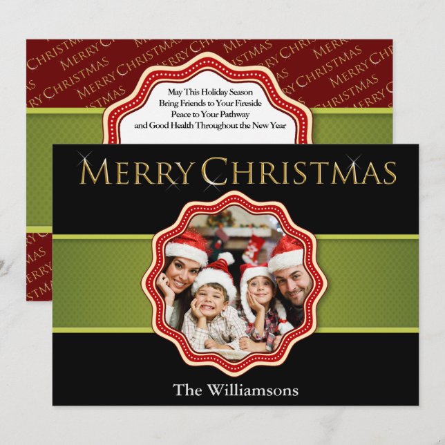 Green Ribbon Christmas Medallion Photo Holiday Card (Front/Back)