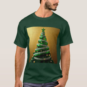 Green Ribbon Christmas Tree Silver Sparkles T-Shirt