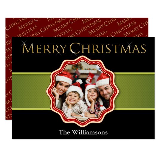 Green Ribbon Colourful Christmas Medallion Photo Card