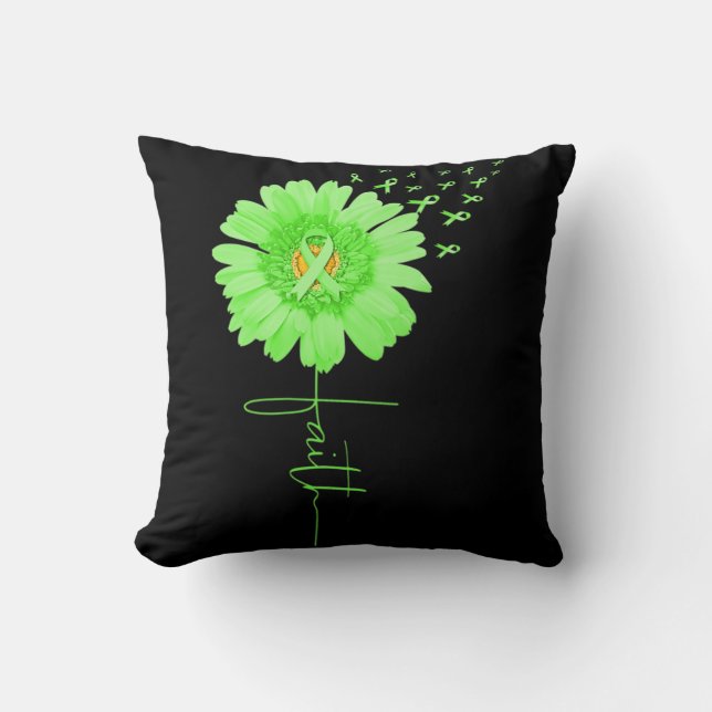 Green Ribbon Daisy Faith Mental Health Awareness M Cushion (Front)