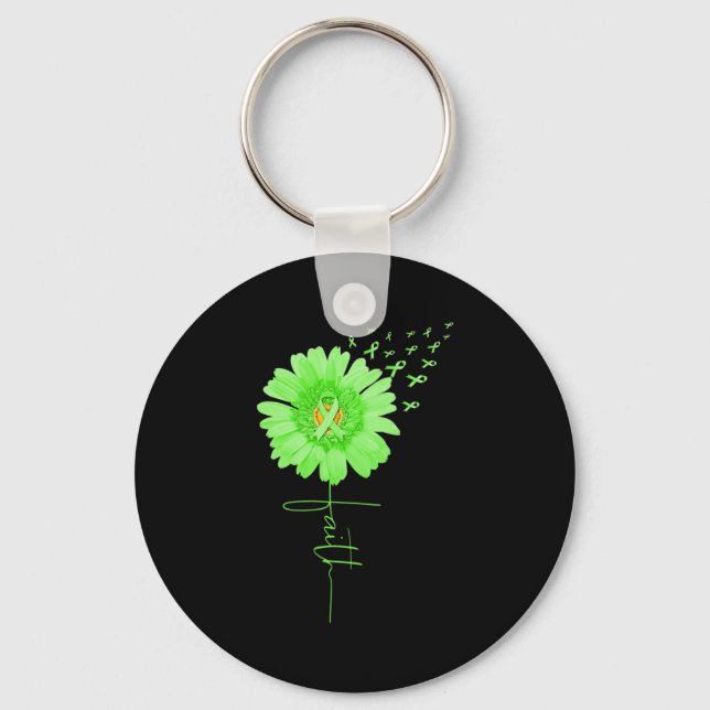 Green Ribbon Daisy Faith Mental Health Awareness M Key Ring (Front)