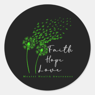 Green Ribbon Dandelion Faith Hope Mental Health Aw Classic Round Sticker