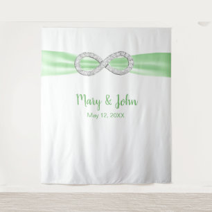 Green Ribbon Diamond Infinity Wedding Backdrop Tapestry