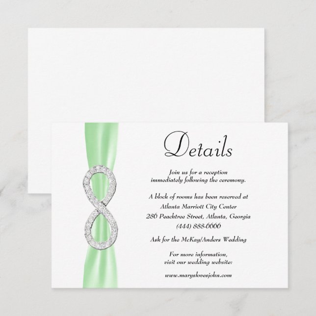 Green Ribbon Diamond Infinity Wedding Details Enclosure Card (Front/Back)