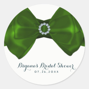 Green Ribbon & Diamonds Bridal Shower Elegant Classic Round Sticker