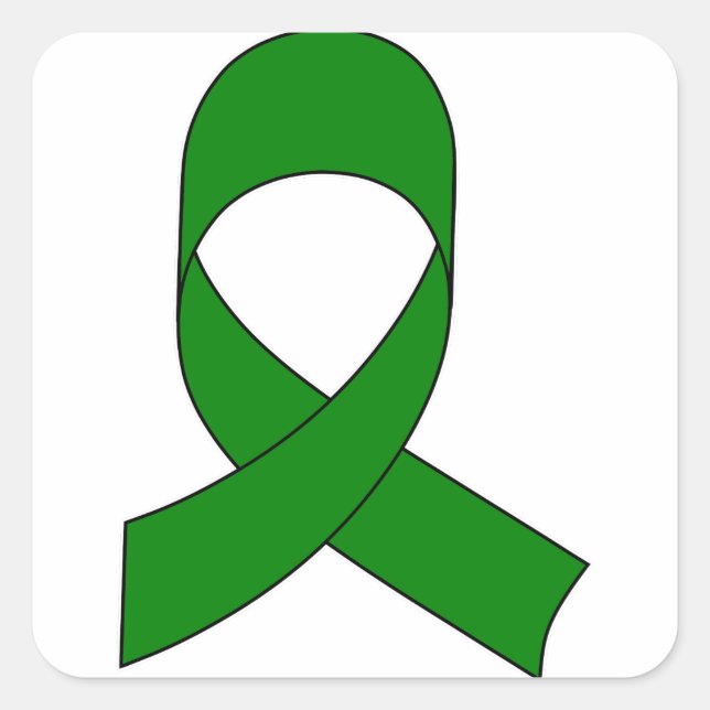 Green Ribbon Drawing Square Sticker (Front)