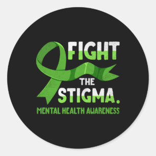 Green Ribbon Fight The Stigma Mental Health Mens  Classic Round Sticker