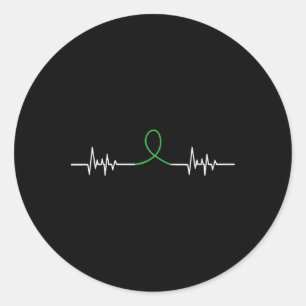 Green Ribbon Heart Beat - Mental Health Awareness Classic Round Sticker