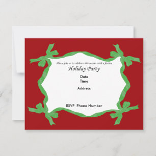 Green Ribbon Holiday Party Invitation Card