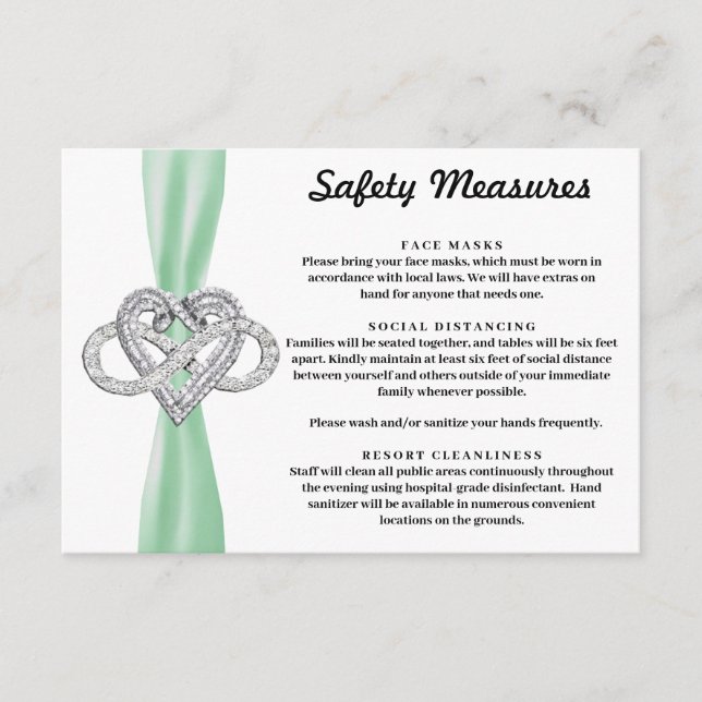 Green Ribbon Infinity Heart Safety Measures Enclosure Card (Front)