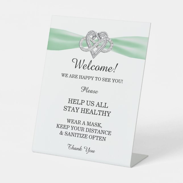 Green Ribbon Infinity Heart Wedding Safety Pedestal Sign (Front)