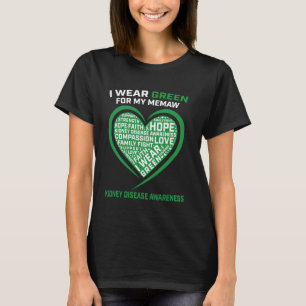 Green Ribbon Memaw Kidney Disease Awareness Heart T-Shirt
