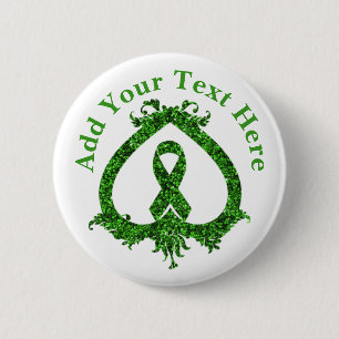 Green Ribbon Mental Health and Cancer Awareness  6 Cm Round Badge