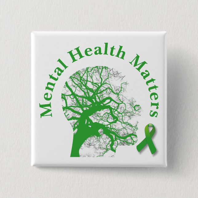  Green Ribbon & Mental Health Awareness 15 Cm Square Badge (Front)