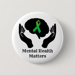  Green Ribbon Mental Health Awareness   6 Cm Round Badge