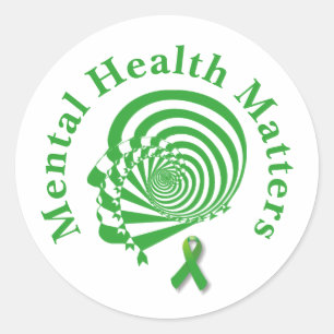 Green Ribbon &Mental Health Awareness   Classic Round Sticker